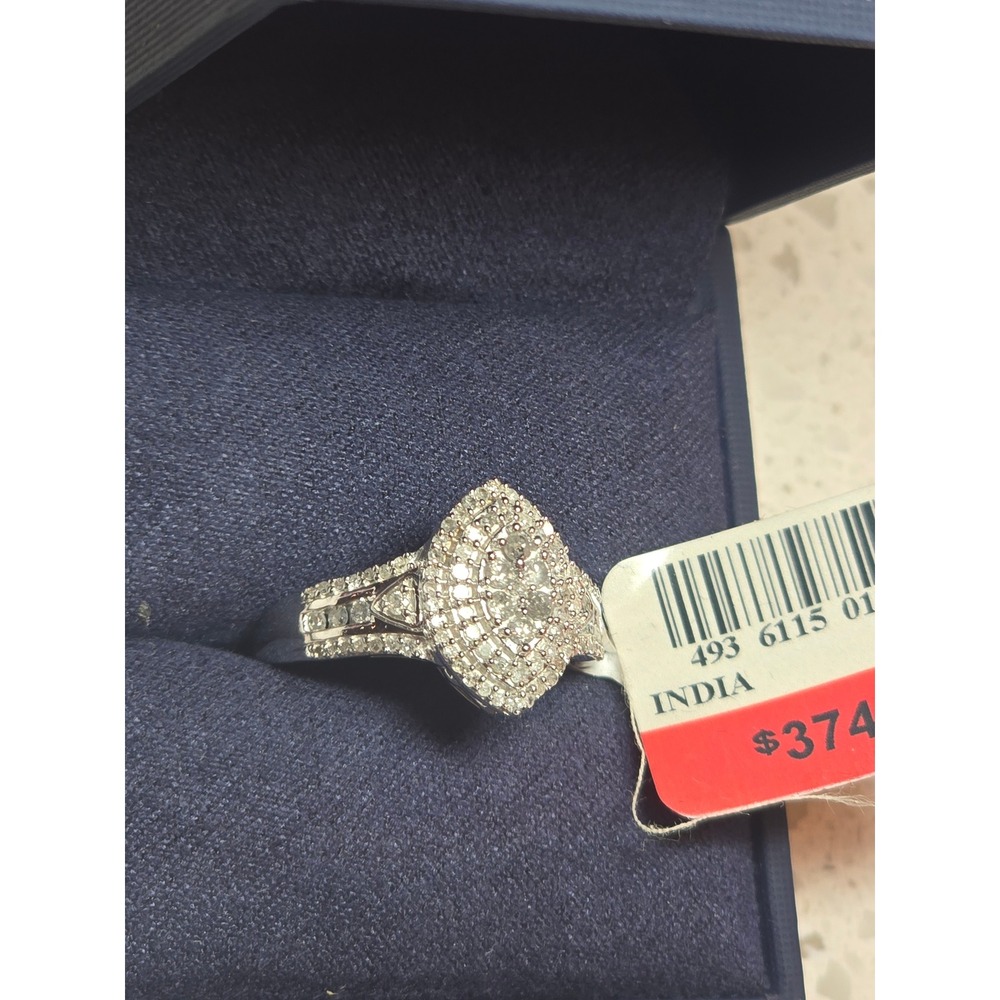 Sterling Silver 1/2 ct Diamond Marquise Cluster Engagement Ring Size 7